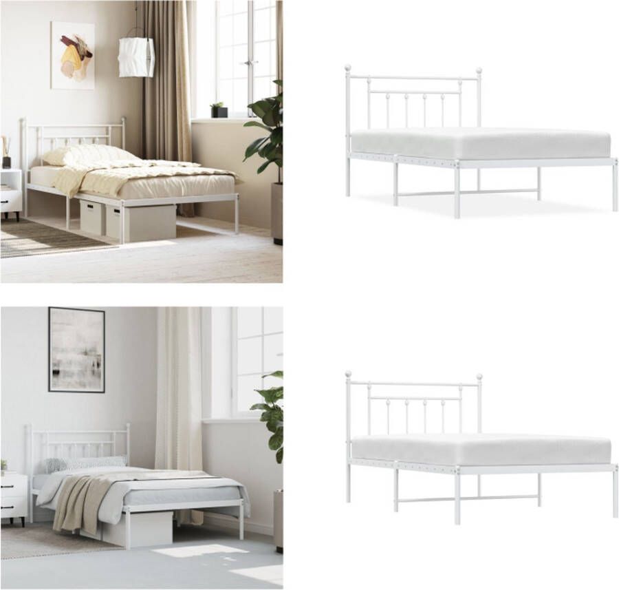 VidaXL Bedframe met hoofdbord metaal wit 107x203 cm Bedframe Bedframes Eenpersoonsbed Bed - Foto 2