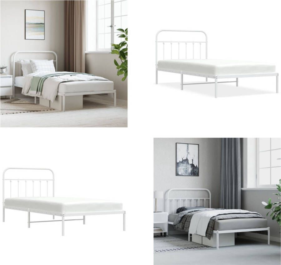 VidaXL Bedframe met hoofdbord metaal wit 107x203 cm Bedframe Bedframes Eenpersoonsbed Bed
