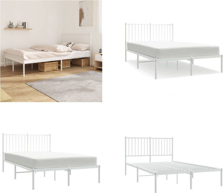 VidaXL Bedframe met hoofdbord metaal wit 120x190 cm Bedframe Bedframes Tweepersoonsbed Bed