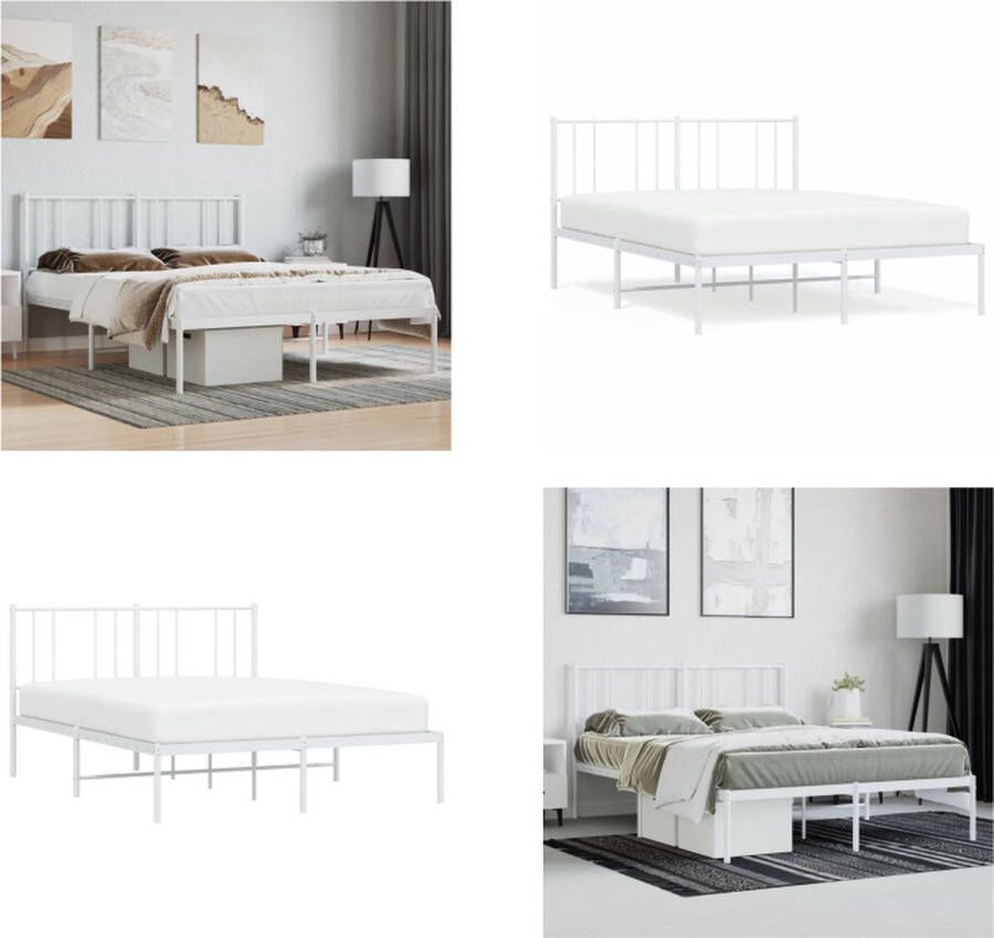VidaXL Bedframe met hoofdbord metaal wit 120x190 cm Bedframe Bedframes Tweepersoonsbed Bed