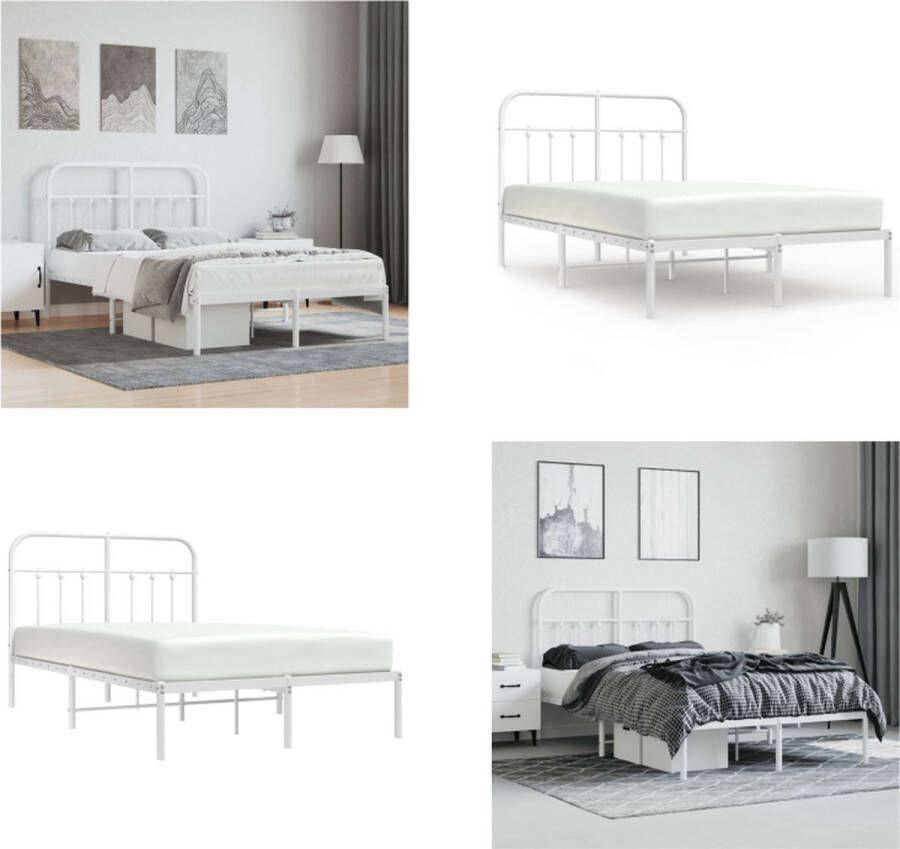 VidaXL Bedframe met hoofdbord metaal wit 120x190 cm Bedframe Bedframes Tweepersoonsbed Bed - Foto 2