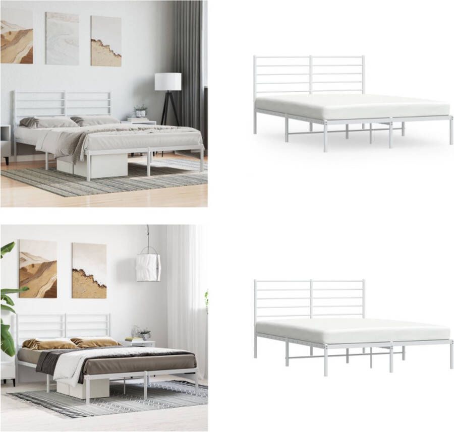 vidaXL Bedframe met hoofdbord metaal wit 120x190 cm Bedframe Bedframes Tweepersoonsbed Bed