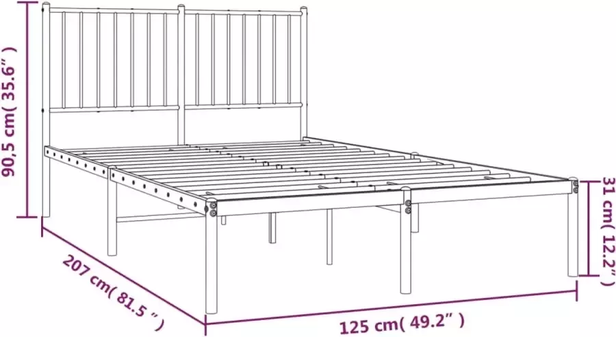 VidaXL Bedframe met hoofdeinde staal wit 206x126x90 5 cm - Foto 2