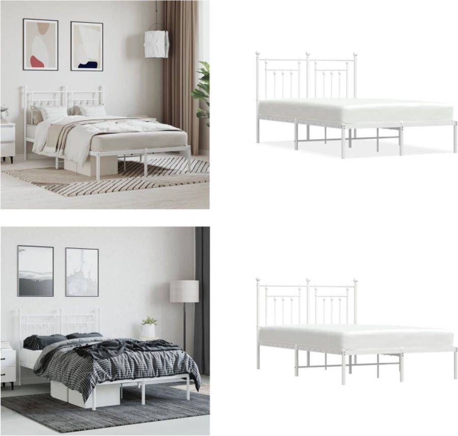 VidaXL Bedframe met hoofdbord metaal wit 120x200 cm Bedframe Bedframes Tweepersoonsbed Bed