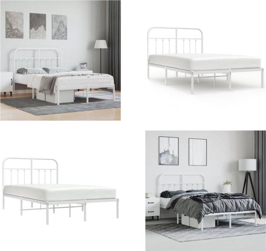 VidaXL Bedframe met hoofdbord metaal wit 120x200 cm Bedframe Bedframes Tweepersoonsbed Bed