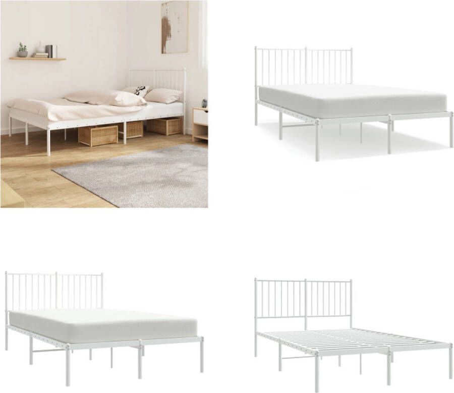 vidaXL Bedframe met hoofdbord metaal wit 120x200 cm Bedframe Bedframes Tweepersoonsbed Bed