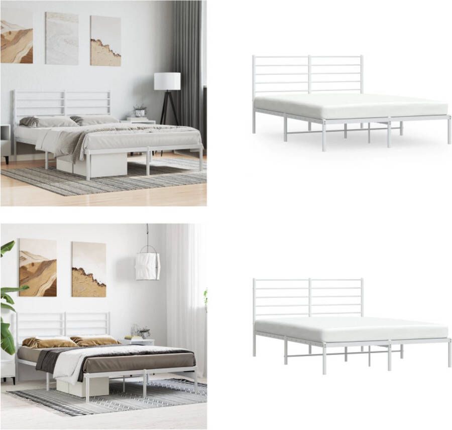 vidaXL Bedframe met hoofdbord metaal wit 120x200 cm Bedframe Bedframes Tweepersoonsbed Bed