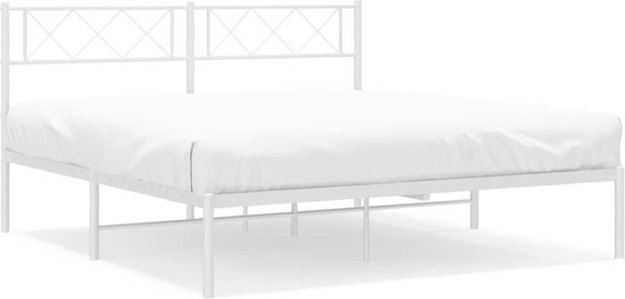 VidaXL -Bedframe-met-hoofdbord-metaal-wit-135x190-cm - Foto 3