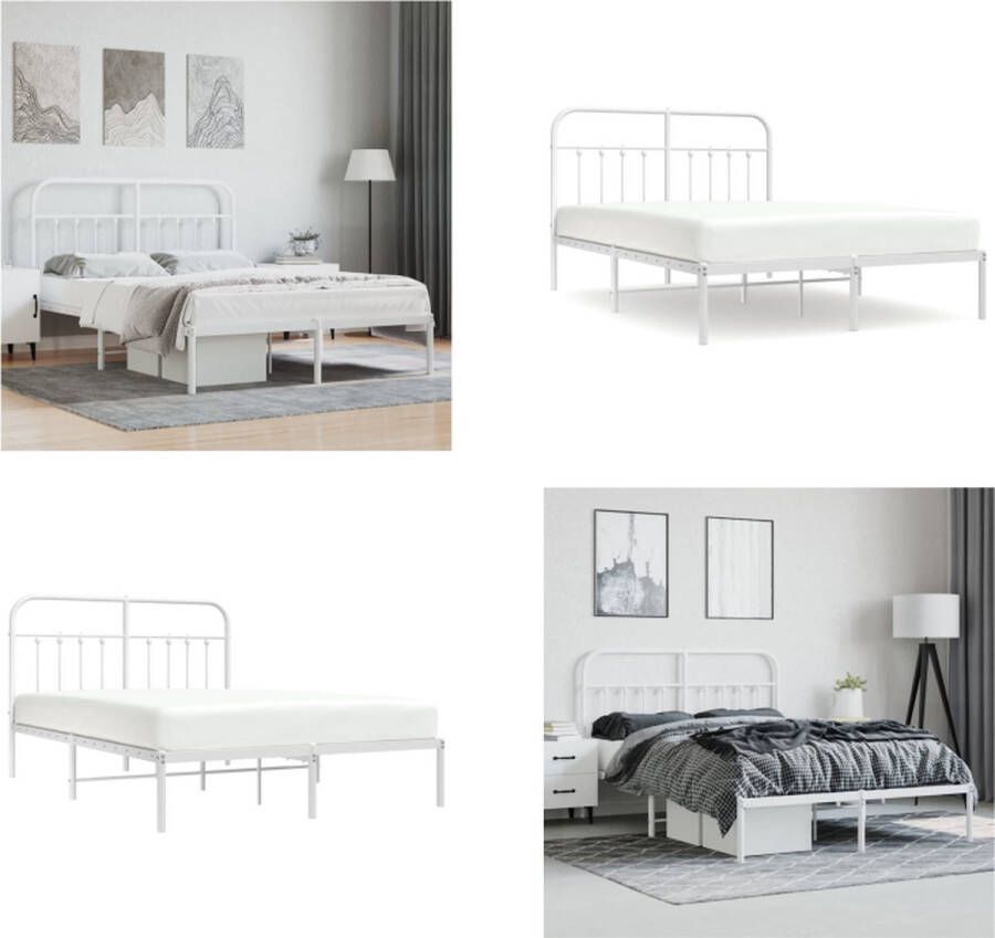 VidaXL Bedframe met hoofdbord metaal wit 135x190 cm Bedframe Bedframes Tweepersoonsbed Bed - Foto 2