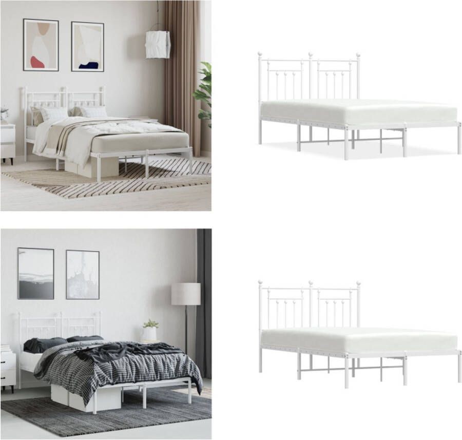 vidaXL Bedframe met hoofdbord metaal wit 135x190 cm Bedframe Bedframes Tweepersoonsbed Bed