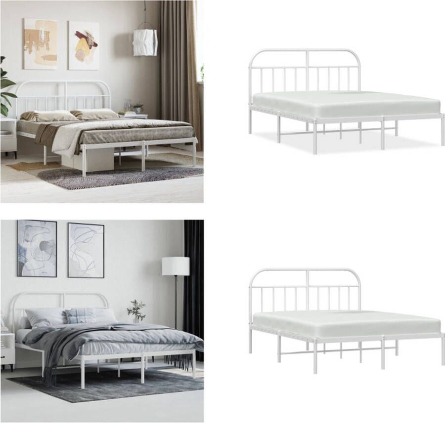 VidaXL Bedframe met hoofdbord metaal wit 140x190 cm Bedframe Bedframes Tweepersoonsbed Bed