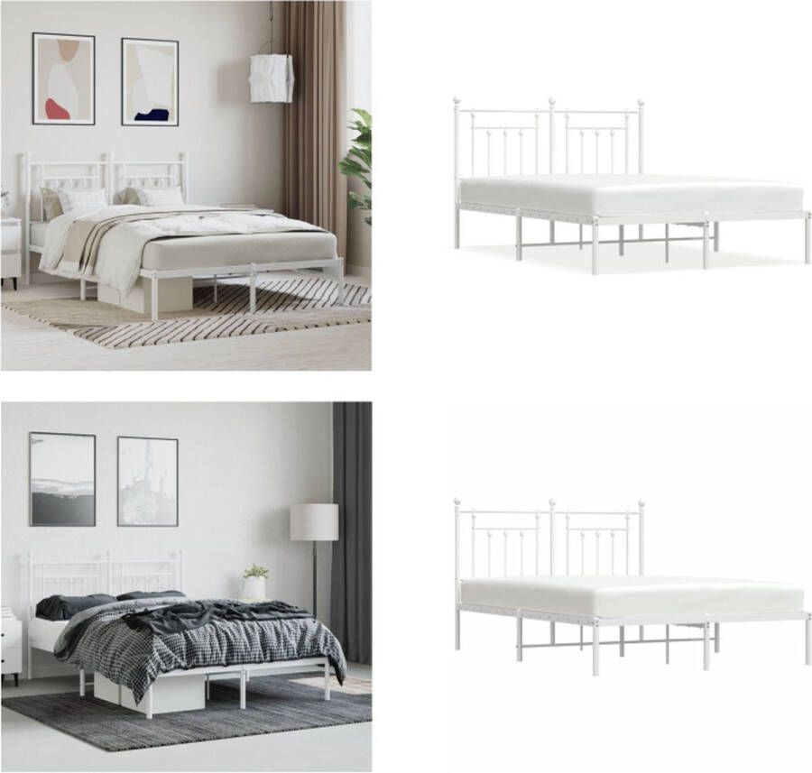 vidaXL Bedframe met hoofdbord metaal wit 140x190 cm Bedframe Bedframes Tweepersoonsbed Bed