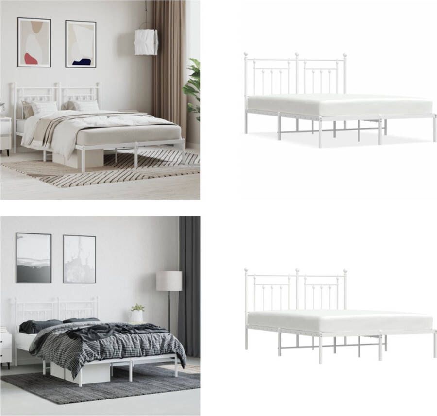 VidaXL Bedframe met hoofdbord metaal wit 140x200 cm Bedframe Bedframes Tweepersoonsbed Bed