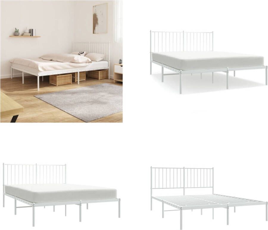 vidaXL Bedframe met hoofdbord metaal wit 140x200 cm Bedframe Bedframes Tweepersoonsbed Bed