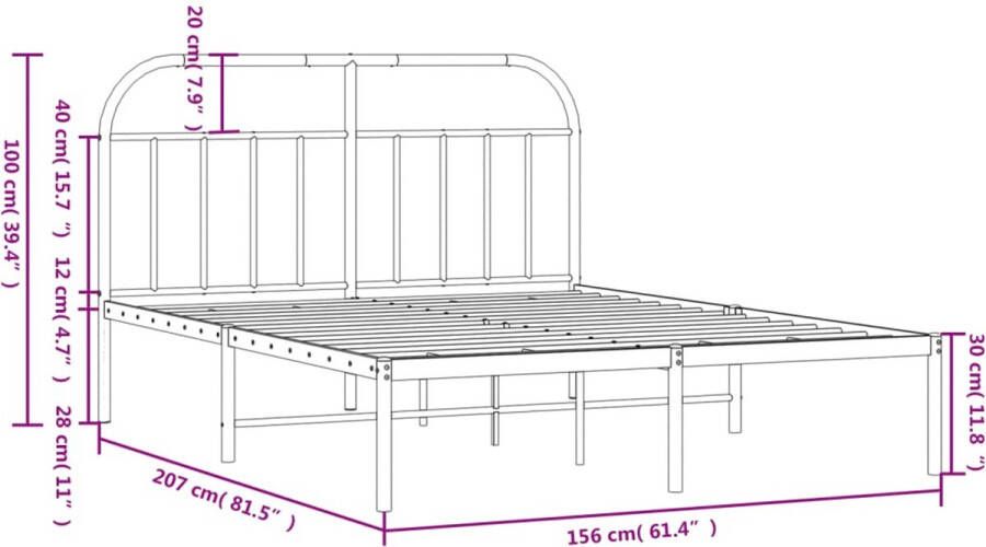 VidaXL Bedframe met hoofdeinde staal wit 208x158x90 5 cm - Foto 15