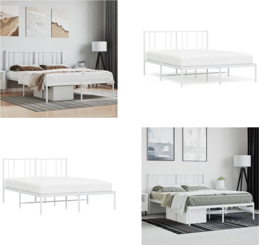 VidaXL Bedframe met hoofdbord metaal wit 150x200 cm Bedframe Bedframes Tweepersoonsbed Bed