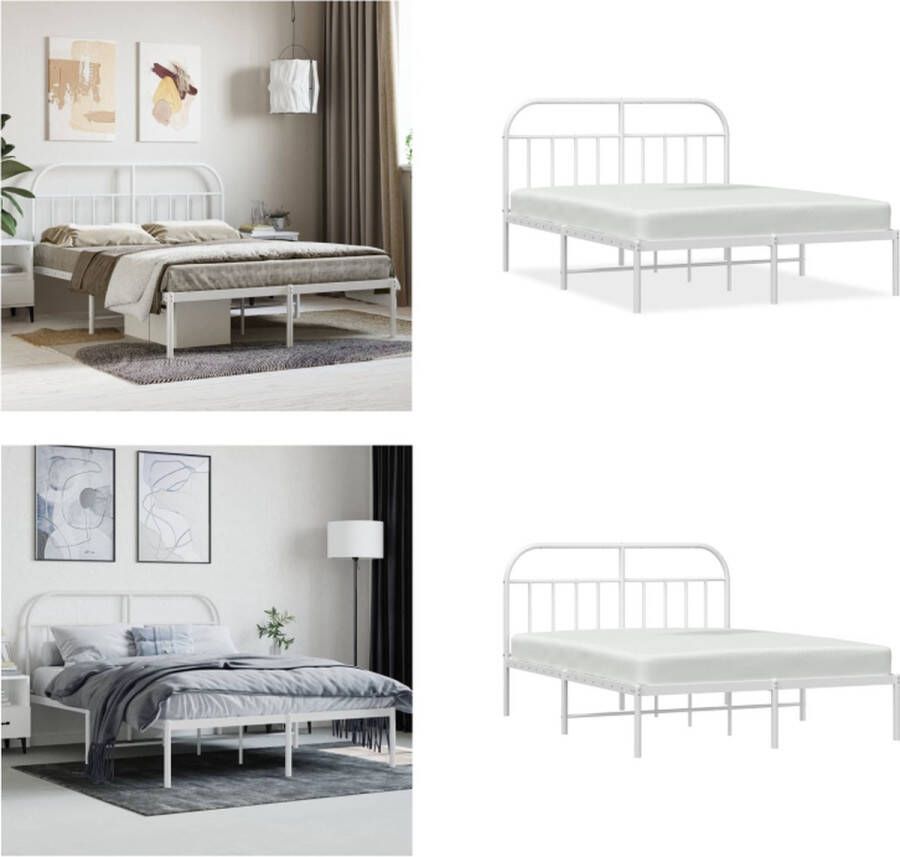 VidaXL Bedframe met hoofdbord metaal wit 150x200 cm Bedframe Bedframes Tweepersoonsbed Bed