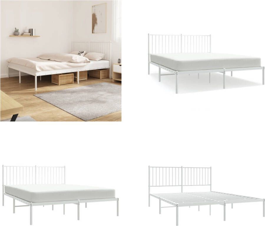 VidaXL Bedframe met hoofdbord metaal wit 150x200 cm Bedframe Bedframes Tweepersoonsbed Bed - Foto 2