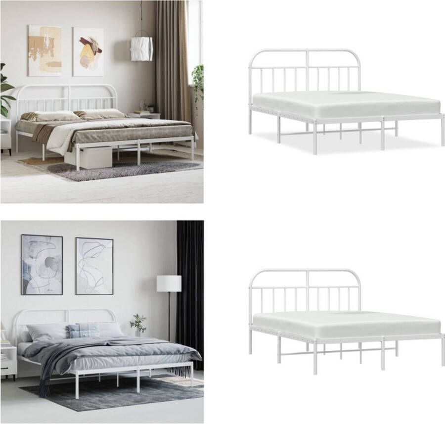 VidaXL Bedframe met hoofdbord metaal wit 160x200 cm Bedframe Bedframes Tweepersoonsbed Bed