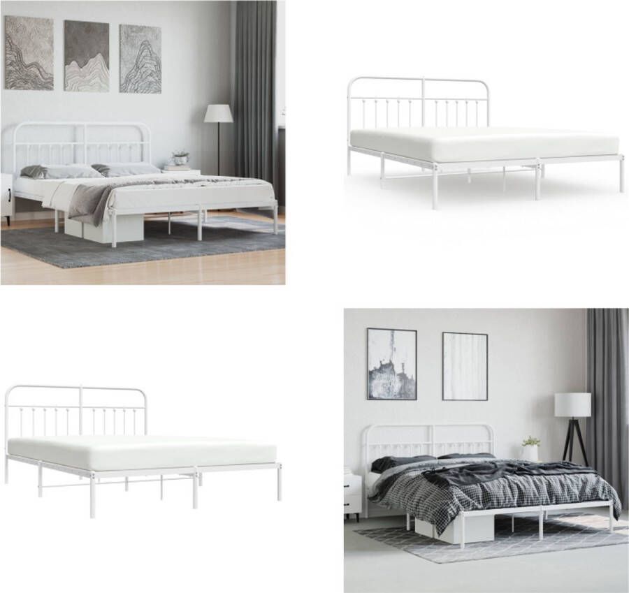 vidaXL Bedframe met hoofdbord metaal wit 160x200 cm Bedframe Bedframes Tweepersoonsbed Bed