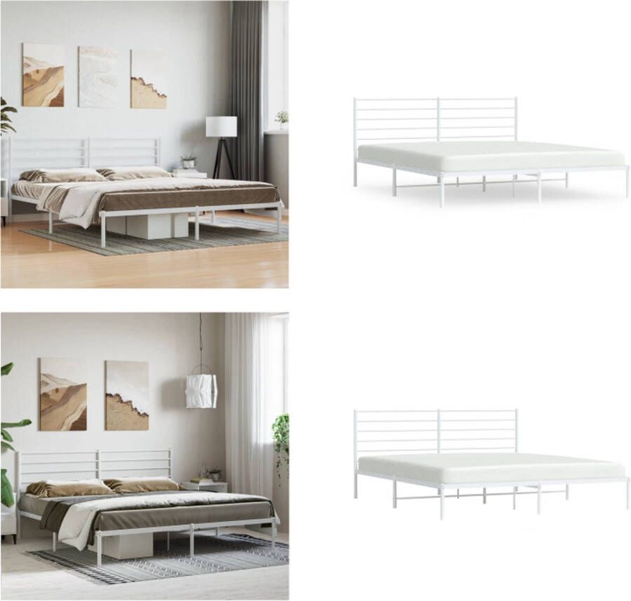 vidaXL Bedframe met hoofdbord metaal wit 180x200 cm Bedframe Bedframes Tweepersoonsbed Bed