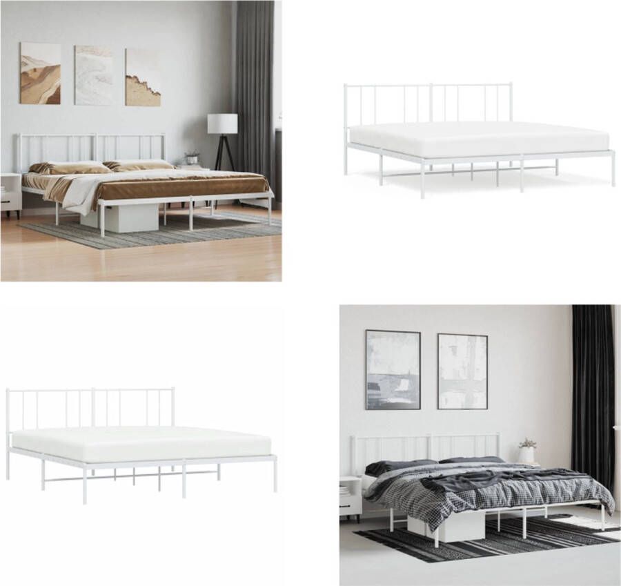 vidaXL Bedframe met hoofdbord metaal wit 180x200 cm Bedframe Bedframes Tweepersoonsbed Bed