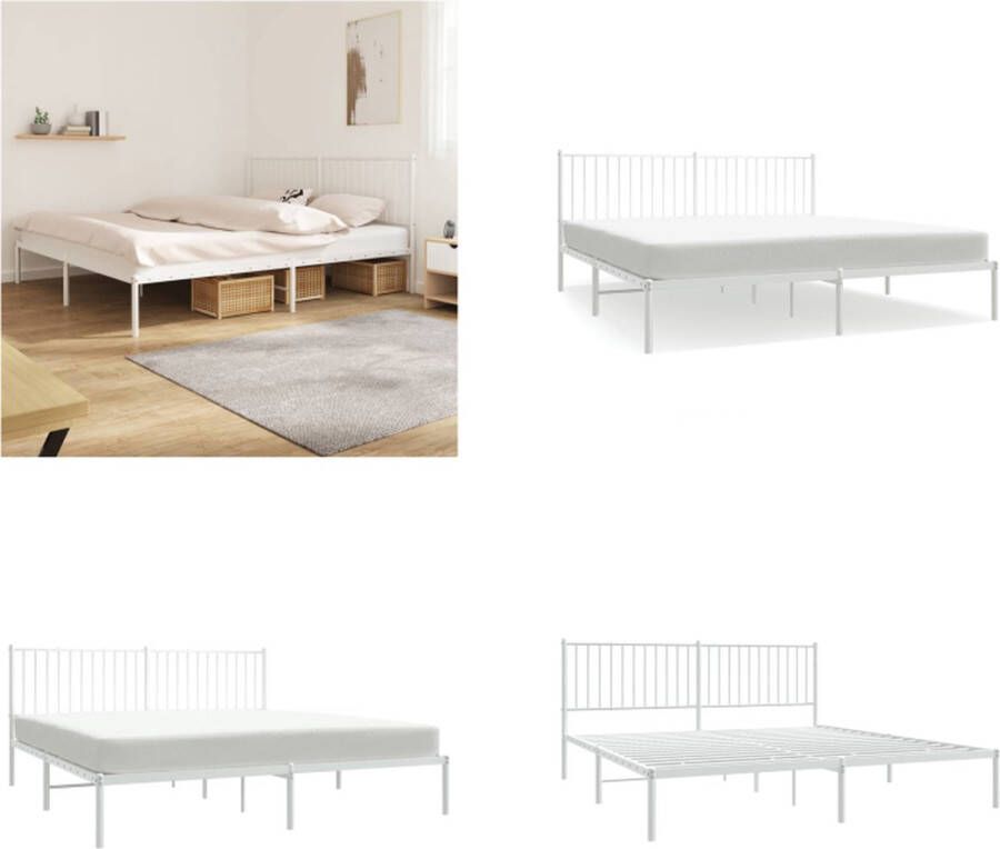 VidaXL Bedframe met hoofdbord metaal wit 180x200 cm Bedframe Bedframes Tweepersoonsbed Bed