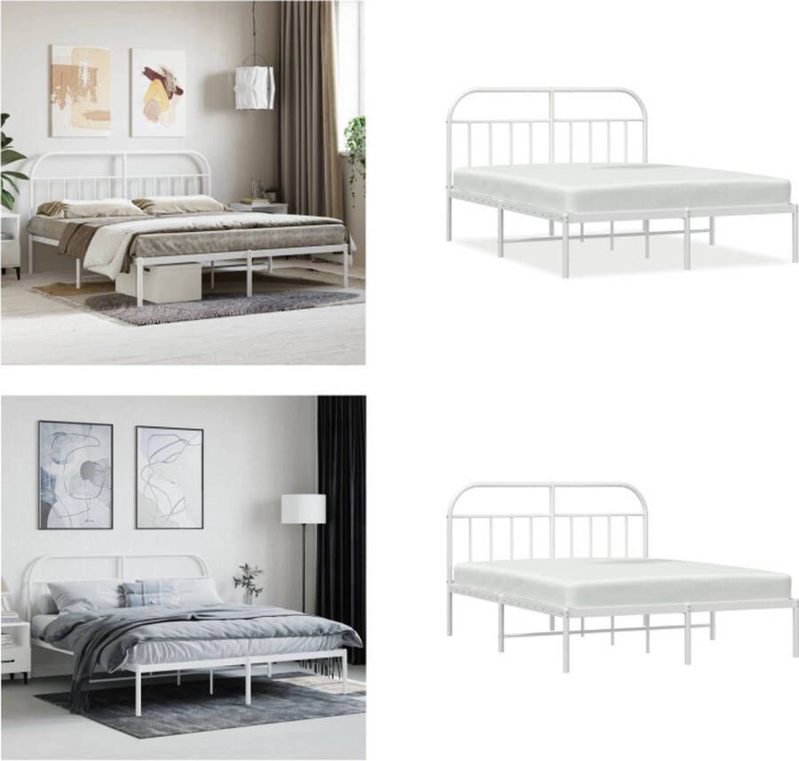 VidaXL Bedframe met hoofdbord metaal wit 180x200 cm Bedframe Bedframes Tweepersoonsbed Bed