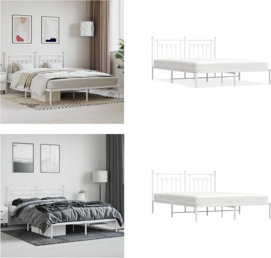 VidaXL Bedframe met hoofdbord metaal wit 180x200 cm Bedframe Bedframes Tweepersoonsbed Bed