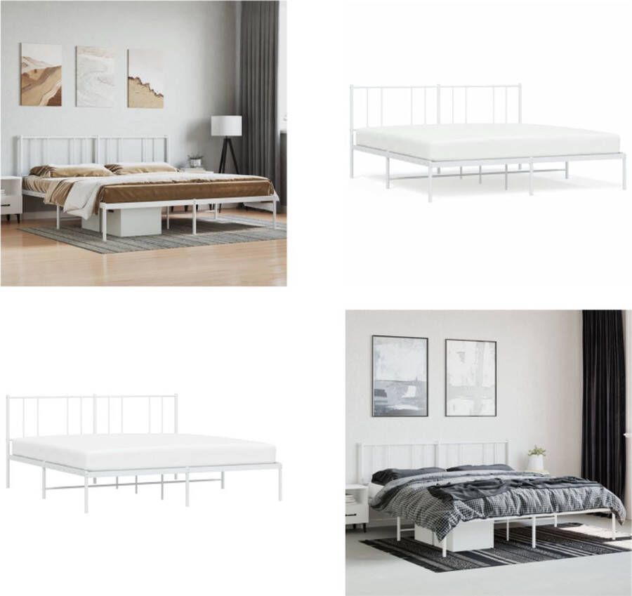 VidaXL Bedframe met hoofdbord metaal wit 183x213 cm Bedframe Bedframes Tweepersoonsbed Bed - Foto 2