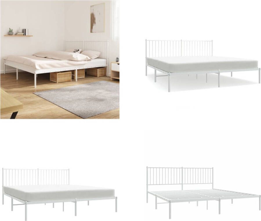 VidaXL Bedframe met hoofdbord metaal wit 183x213 cm Bedframe Bedframes Tweepersoonsbed Bed - Foto 2