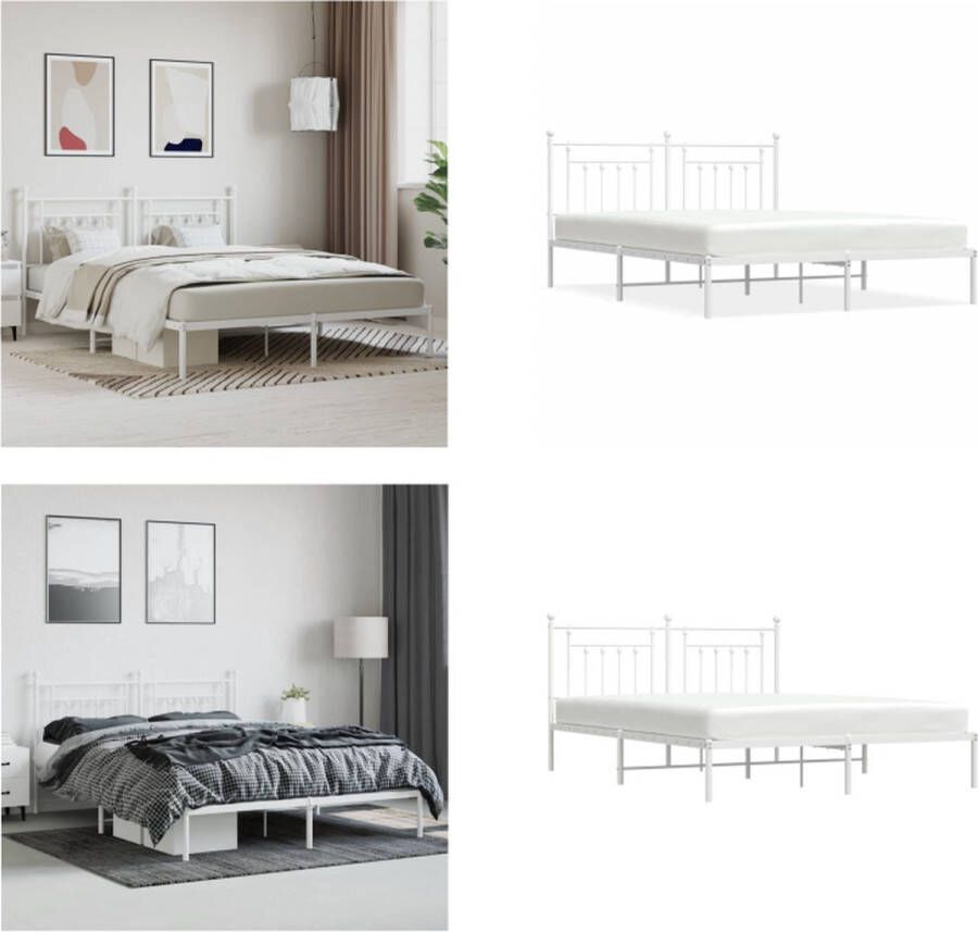 VidaXL Bedframe met hoofdbord metaal wit 183x213 cm Bedframe Bedframes Tweepersoonsbed Bed - Foto 4
