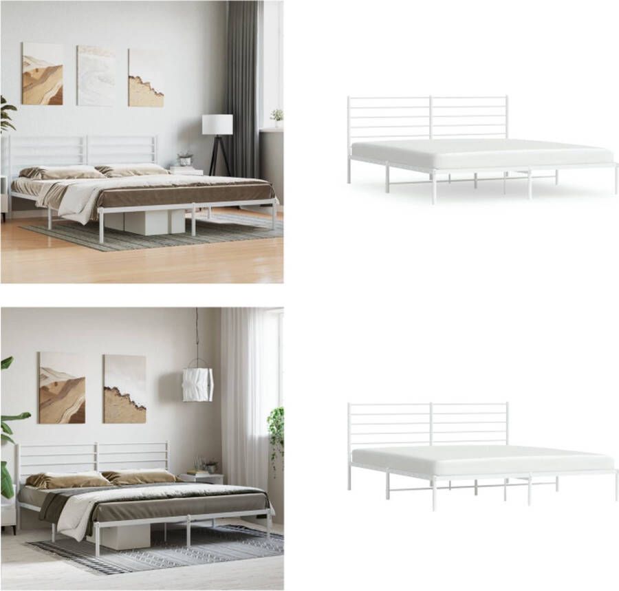 VidaXL Bedframe met hoofdbord metaal wit 183x213 cm Bedframe Bedframes Tweepersoonsbed Bed - Foto 3