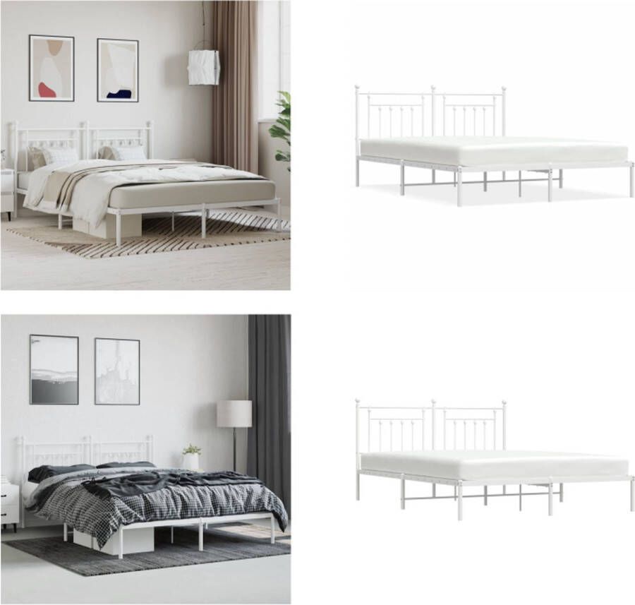 vidaXL Bedframe met hoofdbord metaal wit 183x213 cm Bedframe Bedframes Tweepersoonsbed Bed