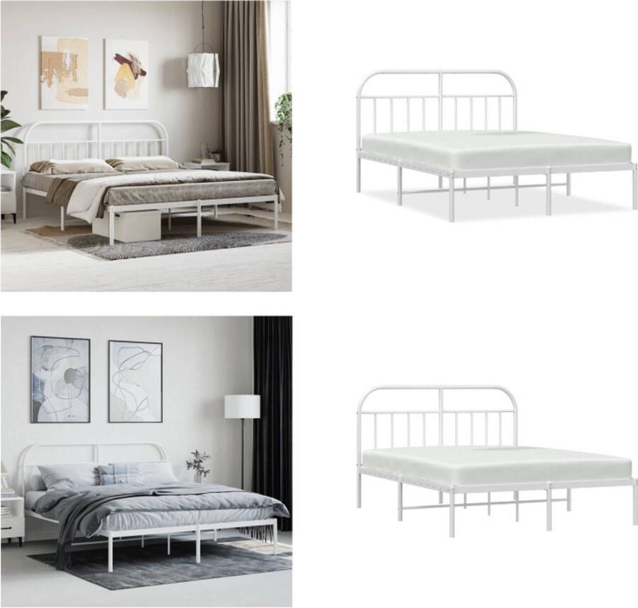 VidaXL Bedframe met hoofdbord metaal wit 183x213 cm Bedframe Bedframes Tweepersoonsbed Bed