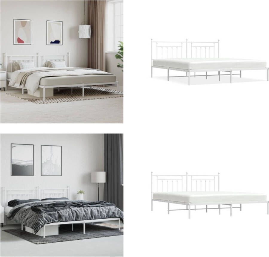 VidaXL Bedframe met hoofdbord metaal wit 193x203 cm Bedframe Bedframes Tweepersoonsbed Bed - Foto 4