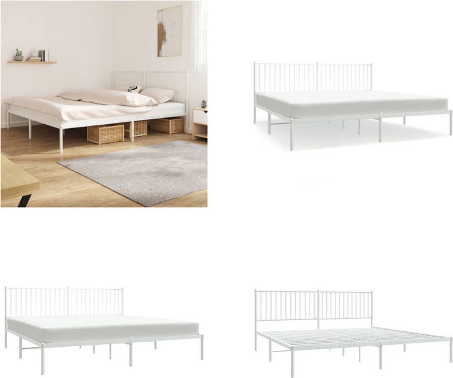 VidaXL Bedframe met hoofdbord metaal wit 193x203 cm Bedframe Bedframes Tweepersoonsbed Bed - Foto 3