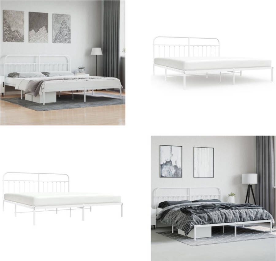 VidaXL Bedframe met hoofdbord metaal wit 193x203 cm Bedframe Bedframes Tweepersoonsbed Bed - Foto 2
