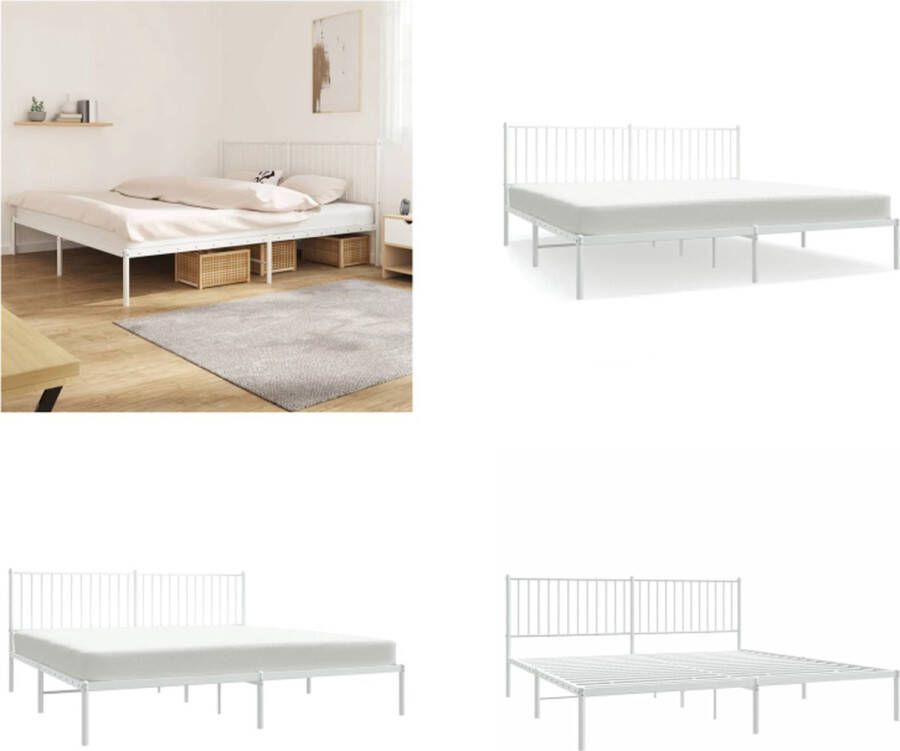 vidaXL Bedframe met hoofdbord metaal wit 200x200 cm Bedframe Bedframes Tweepersoonsbed Bed