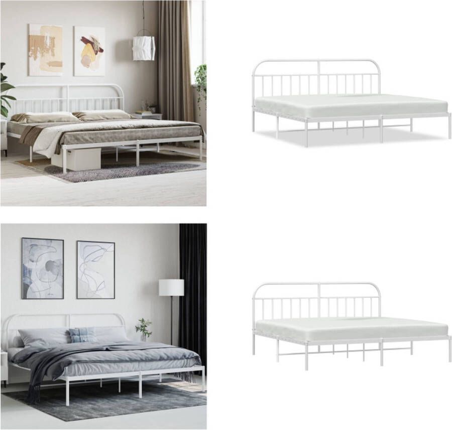 vidaXL Bedframe met hoofdbord metaal wit 200x200 cm Bedframe Bedframes Tweepersoonsbed Bed