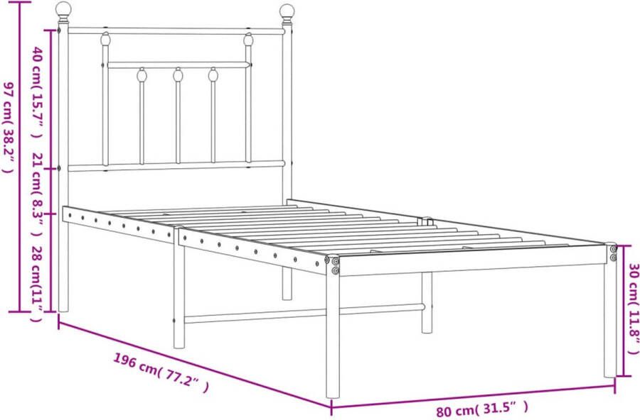 VidaXL Bedframe met hoofdbord zonder matras metaal wit 75x190 cm - Foto 9