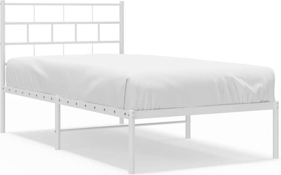VidaXL Bedframe met hoofdbord zonder matras metaal wit 75x190 cm - Foto 2