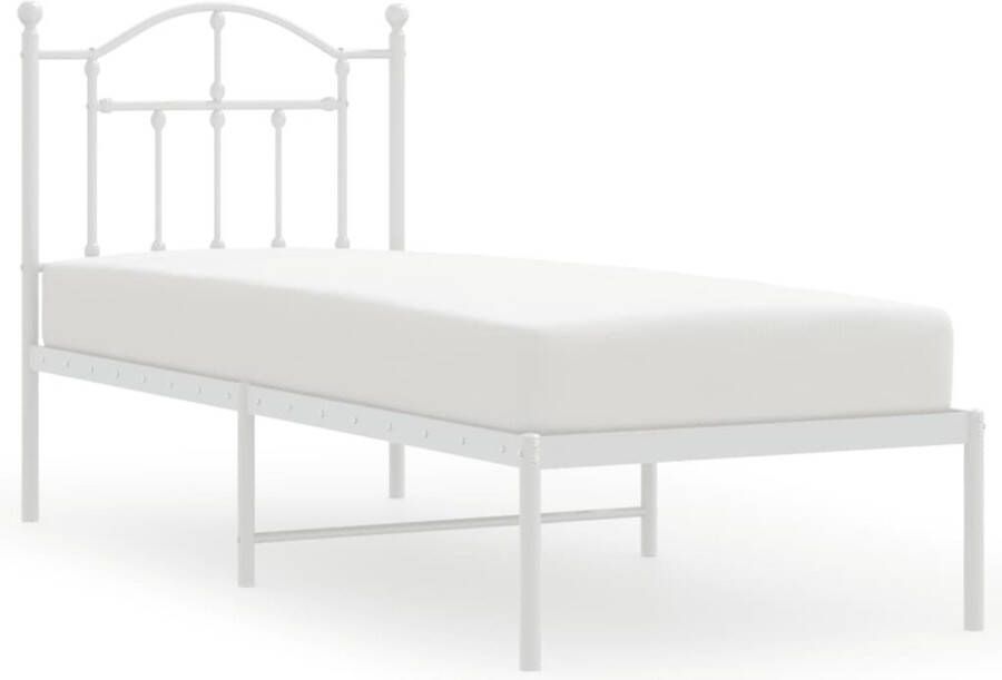 VidaXL Bedframe met hoofdbord zonder matras metaal wit 75x190 cm - Foto 5