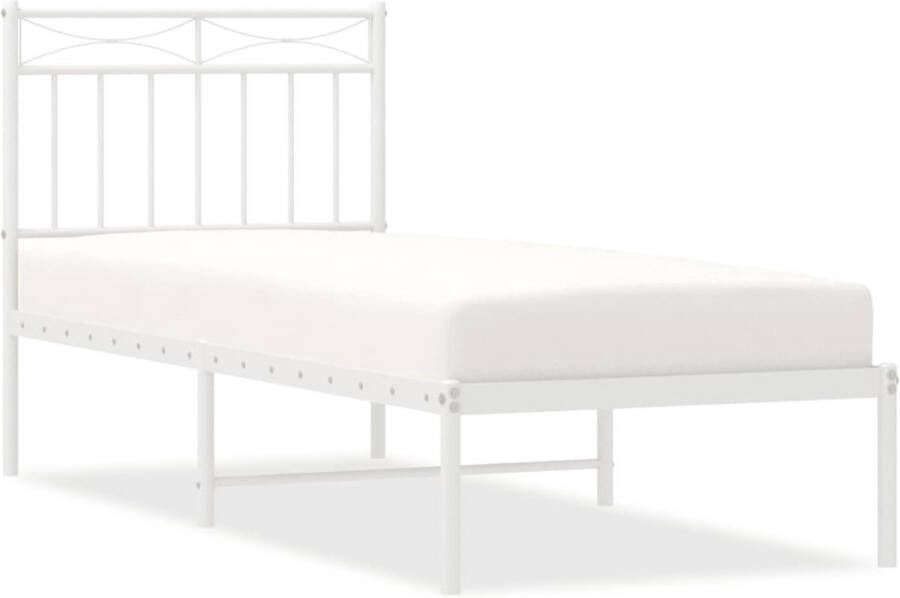 VidaXL Bedframe met hoofdbord zonder matras metaal wit 75x190 cm - Foto 3