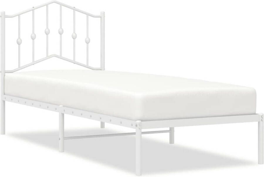 VidaXL Bedframe met hoofdbord zonder matras metaal wit 75x190 cm - Foto 3