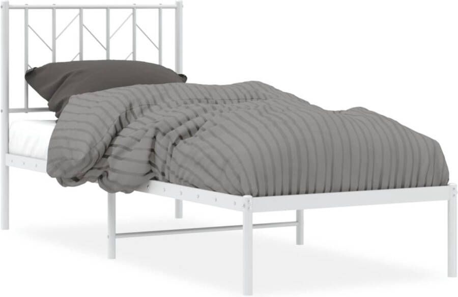 VidaXL Bedframe met hoofdbord zonder matras metaal wit 75x190 cm - Foto 3