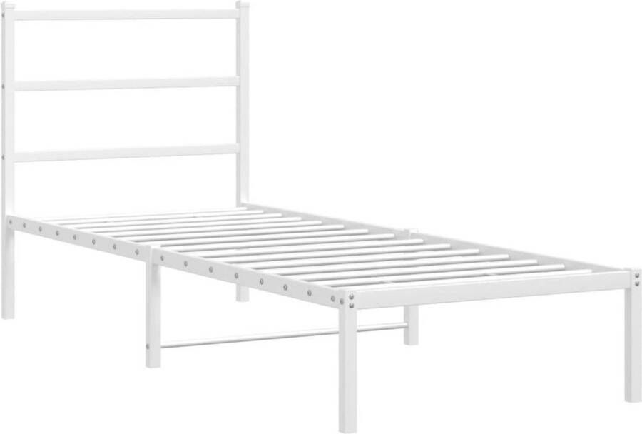 VidaXL Bedframe met hoofdbord zonder matras metaal wit 75x190 cm - Foto 3