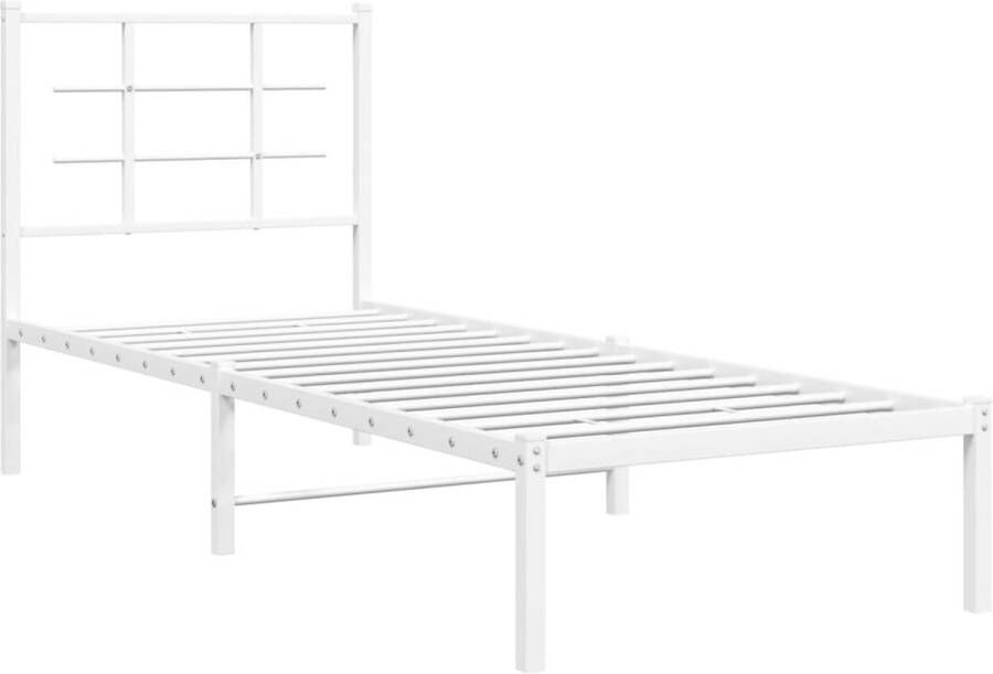 VidaXL Bedframe met hoofdbord zonder matras metaal wit 75x190 cm - Foto 3
