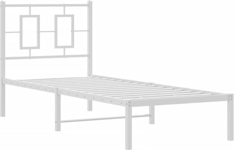 VidaXL Bedframe met hoofdbord zonder matras metaal wit 75x190 cm - Foto 2