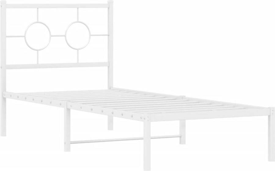 VidaXL Bedframe met hoofdbord zonder matras metaal wit 75x190 cm - Foto 2